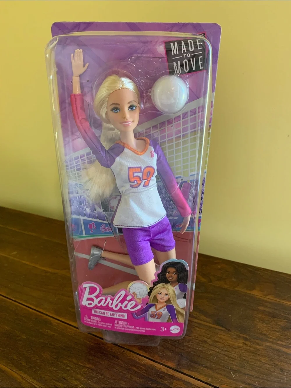 Barbie Made to Move Volleyball Doll White Purple Outfit Sporty MTM Swap Collect